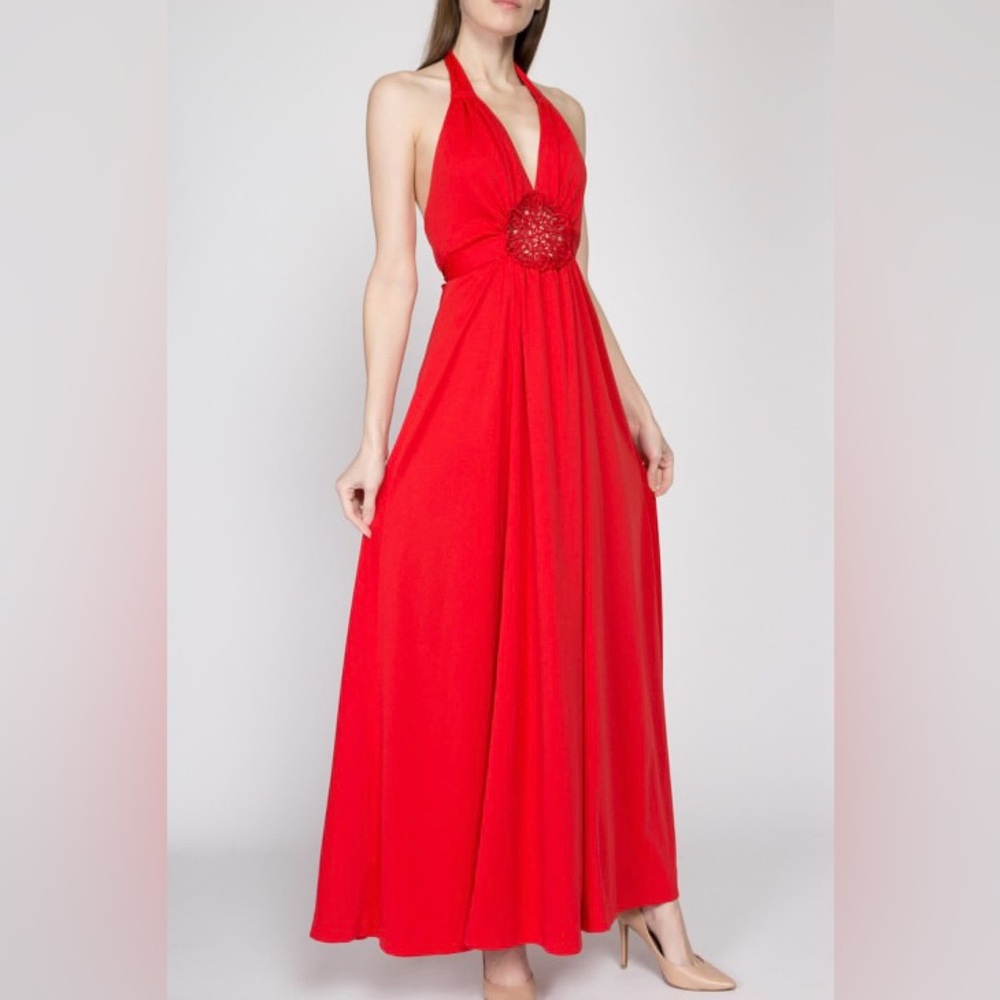 1970s Red Halter Dress